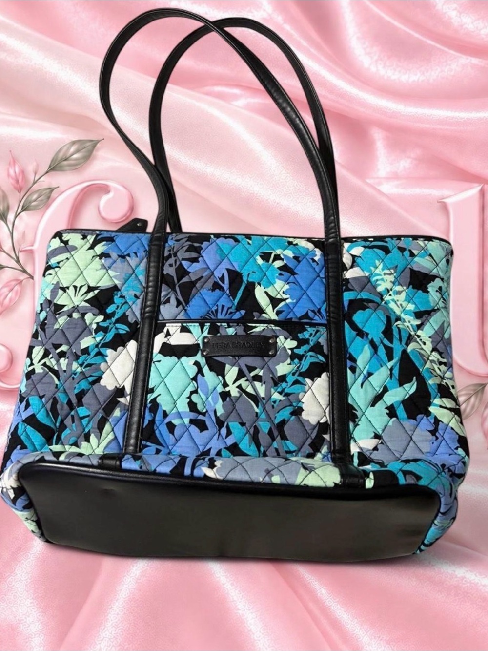 Vera Bradley Quilted Floral Tote in Blue and Aqua